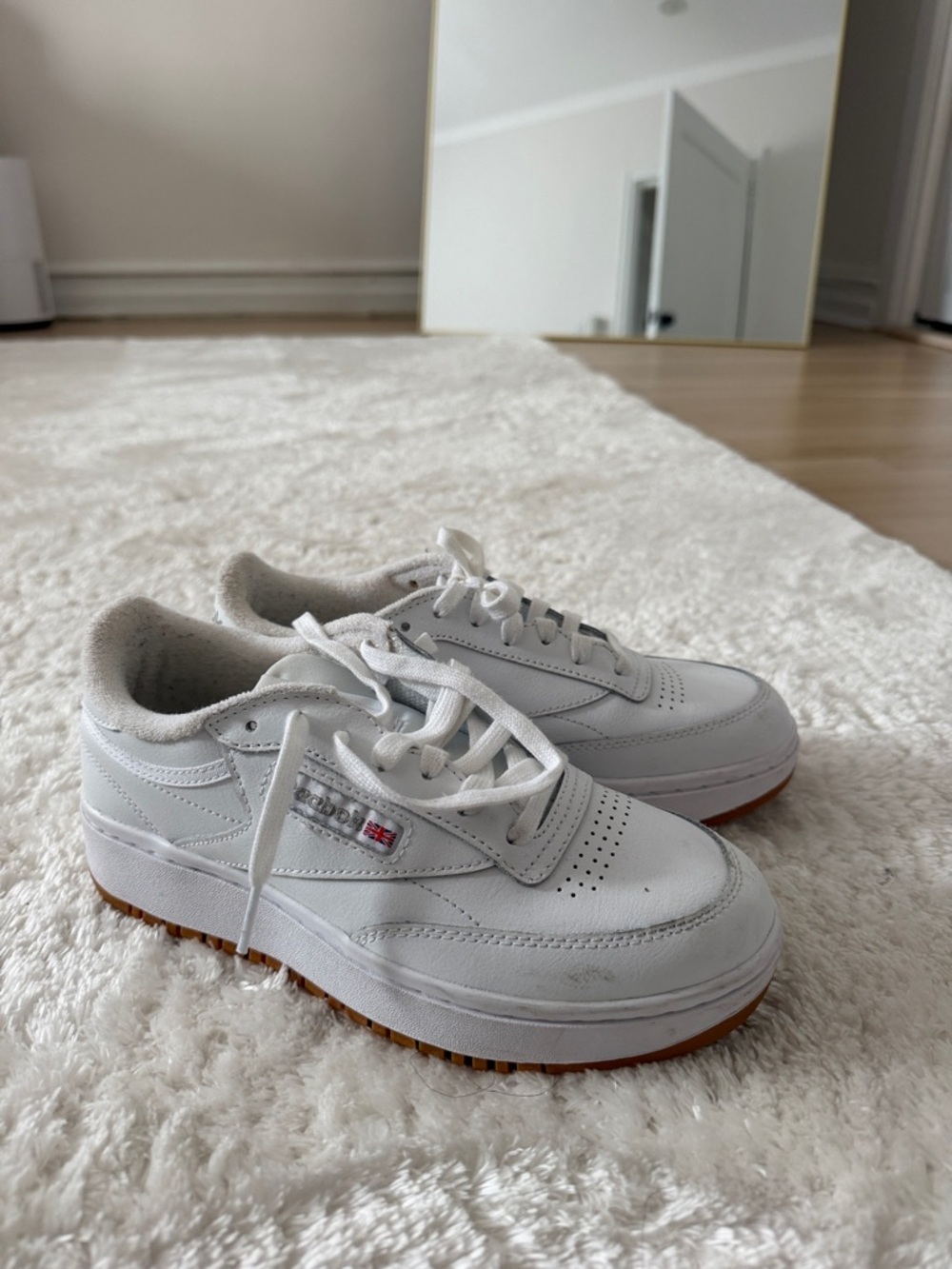 Reebok Kids White Leather Sneakers with Gum Outsole